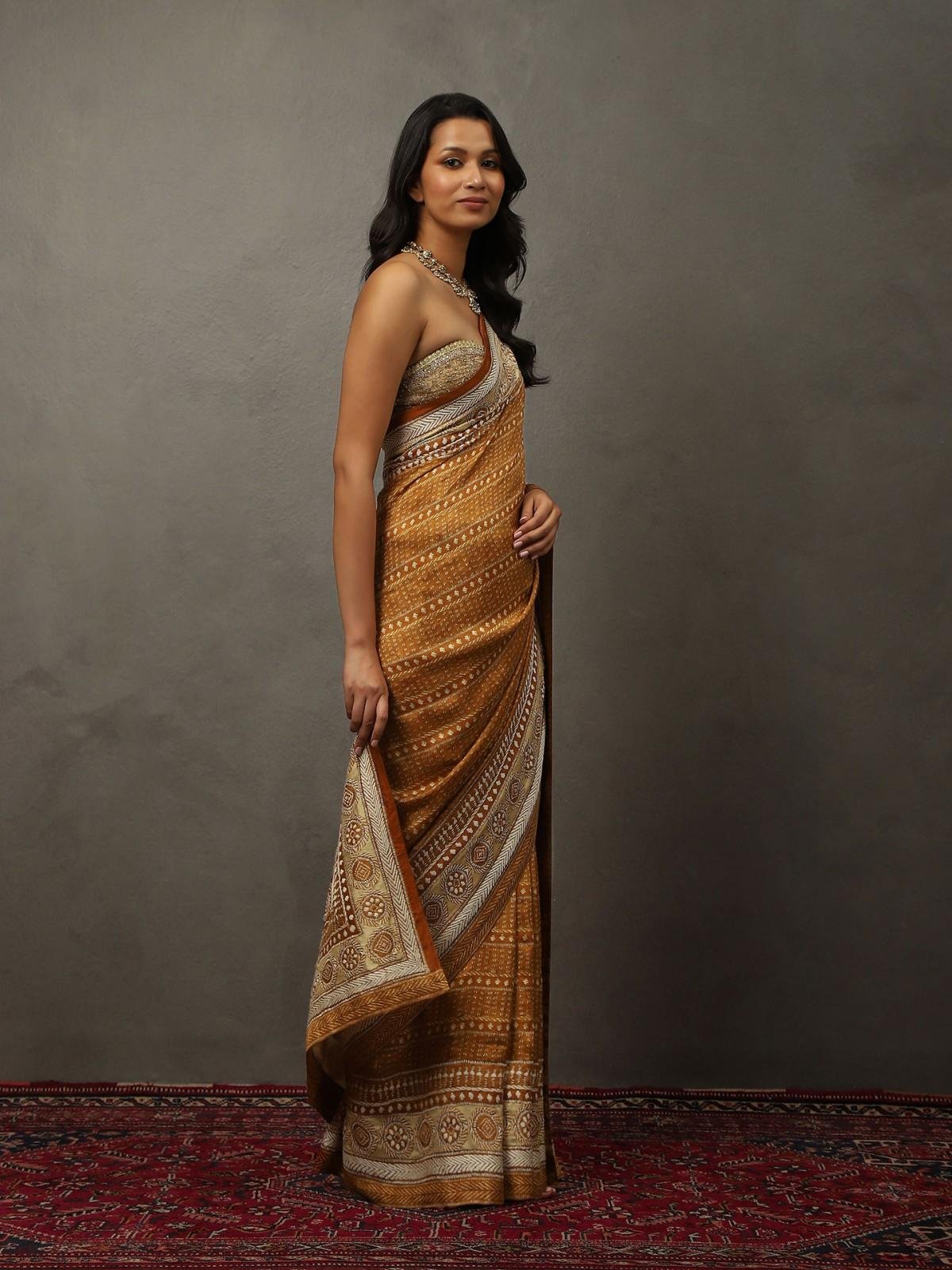 Camel Brown Bhairavi Saree With Unstitched Blouse - Image 3